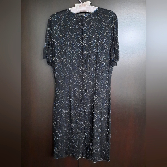 Vintage 90s Principles Black Silk Beaded Cocktail Dress - Picture 2 of 10